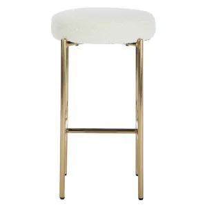 Novina Boucle Fabric & Metal Round Counter Stool, White / Gold by Room Aura, a Bar Stools for sale on Style Sourcebook