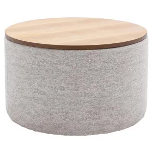 Zelda Timber Top Round Fabric Storage Ottoman / Coffee Table, 60cm by Room Aura, a Coffee Table for sale on Style Sourcebook