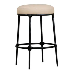 Heston Fabric & Iron Round Kitchen Stool, Beige / Black by Cozy Lighting & Living, a Bar Stools for sale on Style Sourcebook