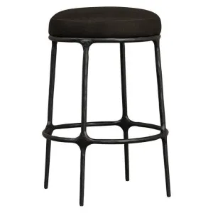 Heston Fabric & Iron Round Kitchen Stool, Black / Black by Cozy Lighting & Living, a Bar Stools for sale on Style Sourcebook