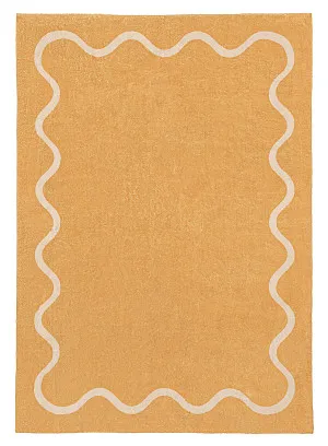 Frida Mustard and Cream Wiggle Bordered Washable Rug by Miss Amara, a Contemporary Rugs for sale on Style Sourcebook