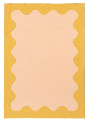 Melody Pink and Yellow Wiggle Bordered Washable Rug by Miss Amara, a Contemporary Rugs for sale on Style Sourcebook