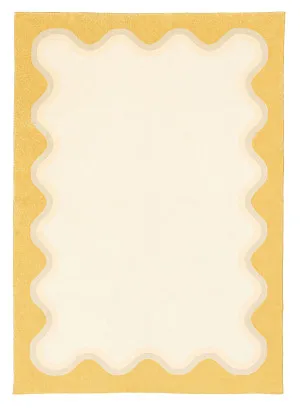 Esti Cream and Yellow Wiggle Bordered Washable Rug by Miss Amara, a Contemporary Rugs for sale on Style Sourcebook