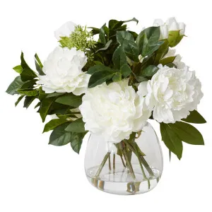 Elme Artificial Peony & Seed Mix in Alma Vase, White Flower, 43cm by Elme Living, a Plants for sale on Style Sourcebook