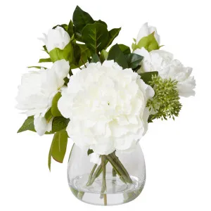 Elme Artificial Peony & Seed Mix in Alma Vase, White Flower, 32cm by Elme Living, a Plants for sale on Style Sourcebook