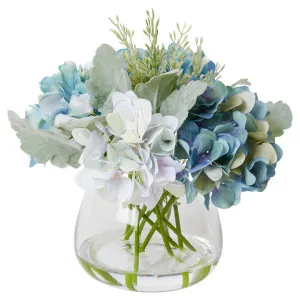 Elme Artificial Hydrangea & Dusty Miller Mix in Allira Vase, Soft Blue Flower by Elme Living, a Plants for sale on Style Sourcebook