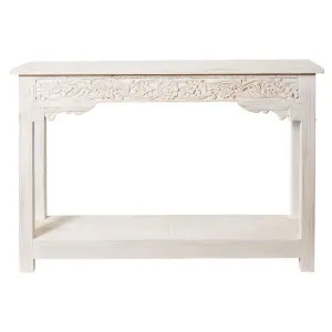 Zankhana Carved Mango Wood Console Table, 132cm, White Wash by Elme Living, a Console Table for sale on Style Sourcebook