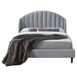 Smyril Fabric Platform Bed, Queen, Stone by Woodland Furniture, a Beds & Bed Frames for sale on Style Sourcebook