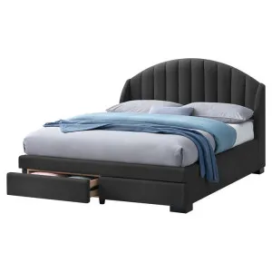 Smyril Fabric Platform Bed with End Drawers, Queen, Licorice by Woodland Furniture, a Beds & Bed Frames for sale on Style Sourcebook