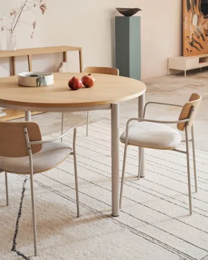 Montuiri extendable round table in oak veneer and steel legs with grey finish, Ø 120 (200) cm by Kave Home, a Dining Tables for sale on Style Sourcebook