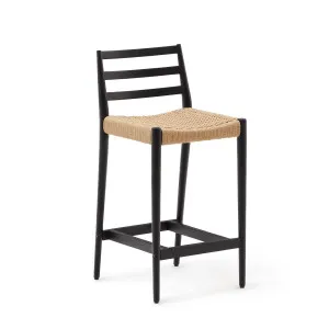Analy stool with a backrest in solid oak wood in a black finish and rope cord seat, 70 cm, FSC 100% by Kave Home, a Bar Stools for sale on Style Sourcebook