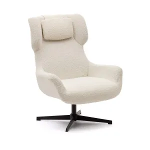 Zalina swivel armchair in white bouclé and steel with black finish by Kave Home, a Chairs for sale on Style Sourcebook