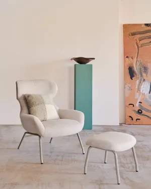 Belina chenille armchair in beige and steel with white finish by Kave Home, a Chairs for sale on Style Sourcebook