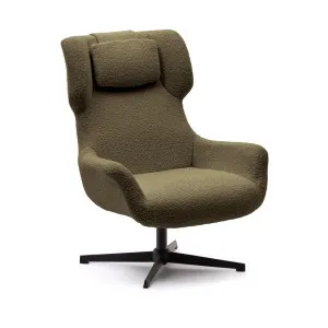 Zalina swivel armchair in dark green bouclé and steel with black finish by Kave Home, a Chairs for sale on Style Sourcebook