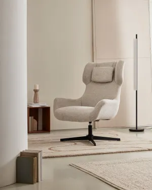 Zalina swivel armchair in beige chenille and steel with black finish by Kave Home, a Chairs for sale on Style Sourcebook