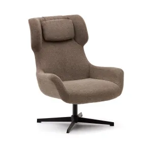 Zalina swivel armchair in light brown chenille and steel with black finish by Kave Home, a Chairs for sale on Style Sourcebook