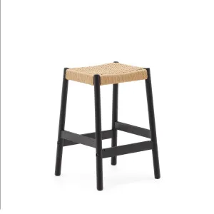 Yalia stool in solid oak wood in a black finish and rope cord, height 65 cm FSC 100% by Kave Home, a Bar Stools for sale on Style Sourcebook