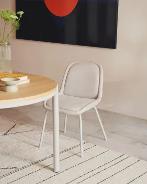 Aimin chair in beige chenille and steel legs with a matte beige painted finish FSC Mix Credit by Kave Home, a Dining Chairs for sale on Style Sourcebook