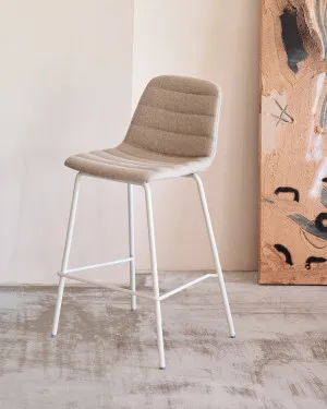 Zunilda stool in beige chenille and steel with matt white finish height 65 cm by Kave Home, a Bar Stools for sale on Style Sourcebook