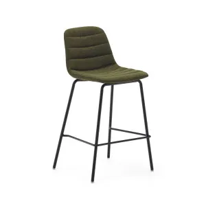 Zunilda stool in dark green and steel chenille with matt black finish height 65 cm by Kave Home, a Bar Stools for sale on Style Sourcebook