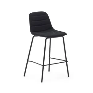 Zunilda stool in black chenille and steel finished with matt black finish height 65 cm by Kave Home, a Bar Stools for sale on Style Sourcebook