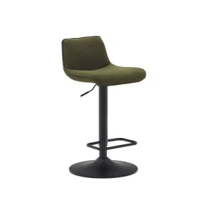 Zenda stool in dark green chenille and matt black steel height 81-102 cm by Kave Home, a Bar Stools for sale on Style Sourcebook