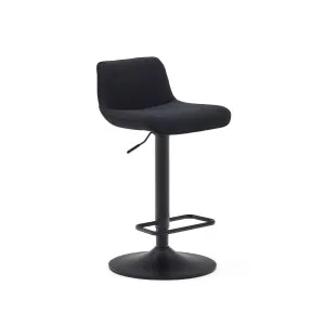 Zenda stool in black chenille and matt black steel 81-102 cm by Kave Home, a Bar Stools for sale on Style Sourcebook