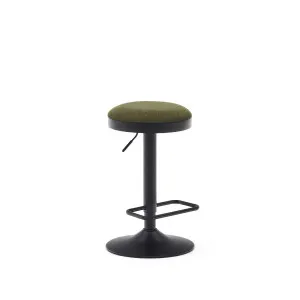 Zaib stool in dark green chenille and matt black steel height 63-84 cm by Kave Home, a Bar Stools for sale on Style Sourcebook