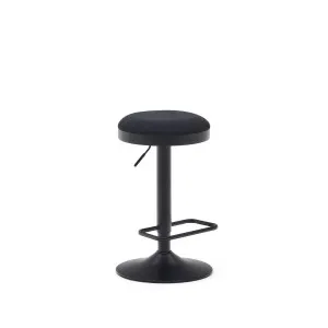 Zaib stool in black chenille and matt black steel height 63-84 cm by Kave Home, a Bar Stools for sale on Style Sourcebook