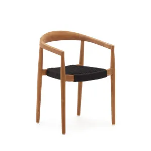 Ydalia stackable outdoor chair in solid teak wood with natural finish and black rope by Kave Home, a Outdoor Chairs for sale on Style Sourcebook