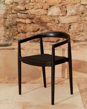 Ydalia stackable outdoor chair in solid teak wood with black finish and black rope by Kave Home, a Outdoor Chairs for sale on Style Sourcebook