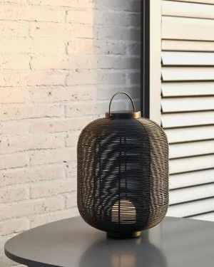 Saranella portable table lamp in black polyrattan by Kave Home, a Outdoor Lighting for sale on Style Sourcebook