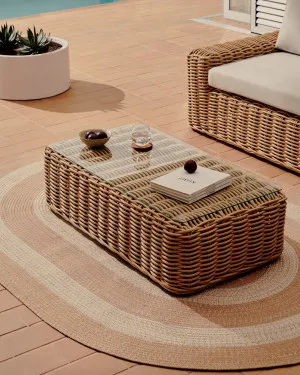 Portlligat 100% outdoor faux rattan coffee table in a natural finish, 110 x 60 cm by Kave Home, a Tables for sale on Style Sourcebook