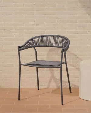 Futadera stackable outdoor chair in grey synthetic cord and grey painted steel by Kave Home, a Outdoor Chairs for sale on Style Sourcebook