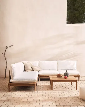 Portitxol set of 1 corner armchair, 4 modular armchairs and coffee table in solid teak by Kave Home, a Outdoor Sofas for sale on Style Sourcebook
