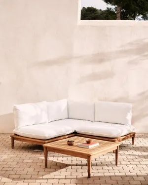 Portitxol set of 1 corner armchair, 2 modular armchairs and coffee table in solid teak by Kave Home, a Outdoor Sofas for sale on Style Sourcebook