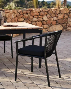 Xelida stackable garden chair in aluminium and black cord by Kave Home, a Outdoor Chairs for sale on Style Sourcebook