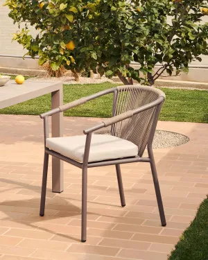 Xelida stackable garden chair in aluminium and brown cord by Kave Home, a Outdoor Chairs for sale on Style Sourcebook