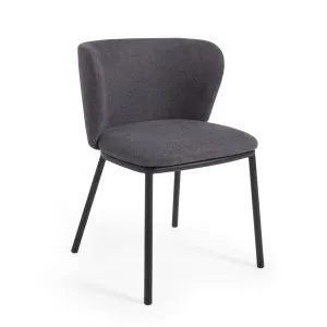 Ciselia chair in dark grey chenille and steel legs with black finish FSC Mix Credit by Kave Home, a Dining Chairs for sale on Style Sourcebook