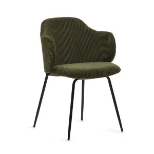 Yunia chair in green wide seam corduroy and steel legs in a painted black finish by Kave Home, a Dining Chairs for sale on Style Sourcebook