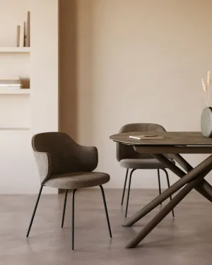 Yunia chair in brown with steel legs in a painted black finish by Kave Home, a Dining Chairs for sale on Style Sourcebook