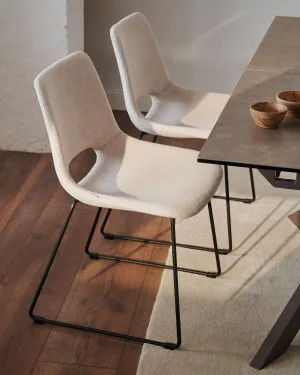 Zahara chair in beige with steel legs in a black finish by Kave Home, a Dining Chairs for sale on Style Sourcebook