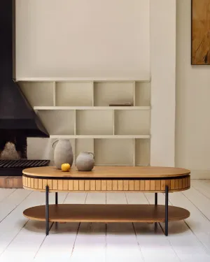 Licia mango wood coffee table with 1 drawer, with a natural finish and metal, 130 x 65 cm by Kave Home, a Coffee Table for sale on Style Sourcebook