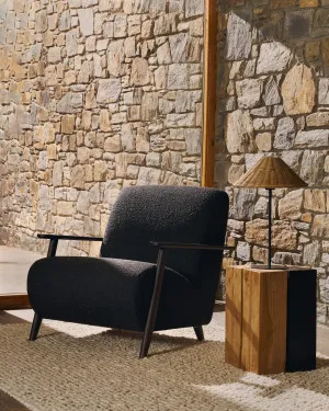 Meghan armchair in black bouclé with solid ash legs with wenge finish by Kave Home, a Chairs for sale on Style Sourcebook