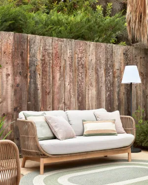 Catalina 3 seater sofa made with beige cord and solid acacia wood, 170 cm FSC 100% by Kave Home, a Outdoor Sofas for sale on Style Sourcebook