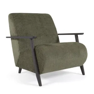 Meghan armchair in green chenille and wood with wenge finish by Kave Home, a Chairs for sale on Style Sourcebook