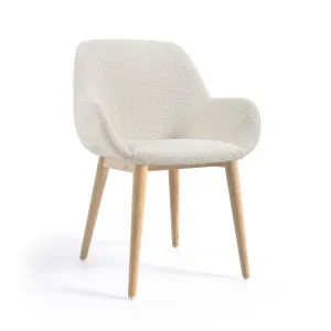 Konna chair in white bouclé with solid ash wood legs in a natural finish by Kave Home, a Dining Chairs for sale on Style Sourcebook