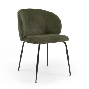 Minna chenille chair in green with steel legs in a black finish by Kave Home, a Dining Chairs for sale on Style Sourcebook