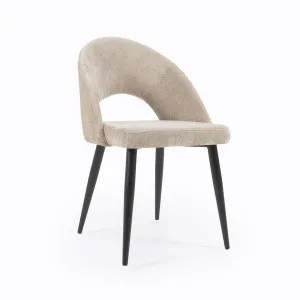Beige chenille Mael chair with steel legs with black finish by Kave Home, a Dining Chairs for sale on Style Sourcebook