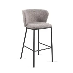 Ciselia stool with light grey bouclé and black metal, height 75 cm FSC Mix Credit by Kave Home, a Bar Stools for sale on Style Sourcebook